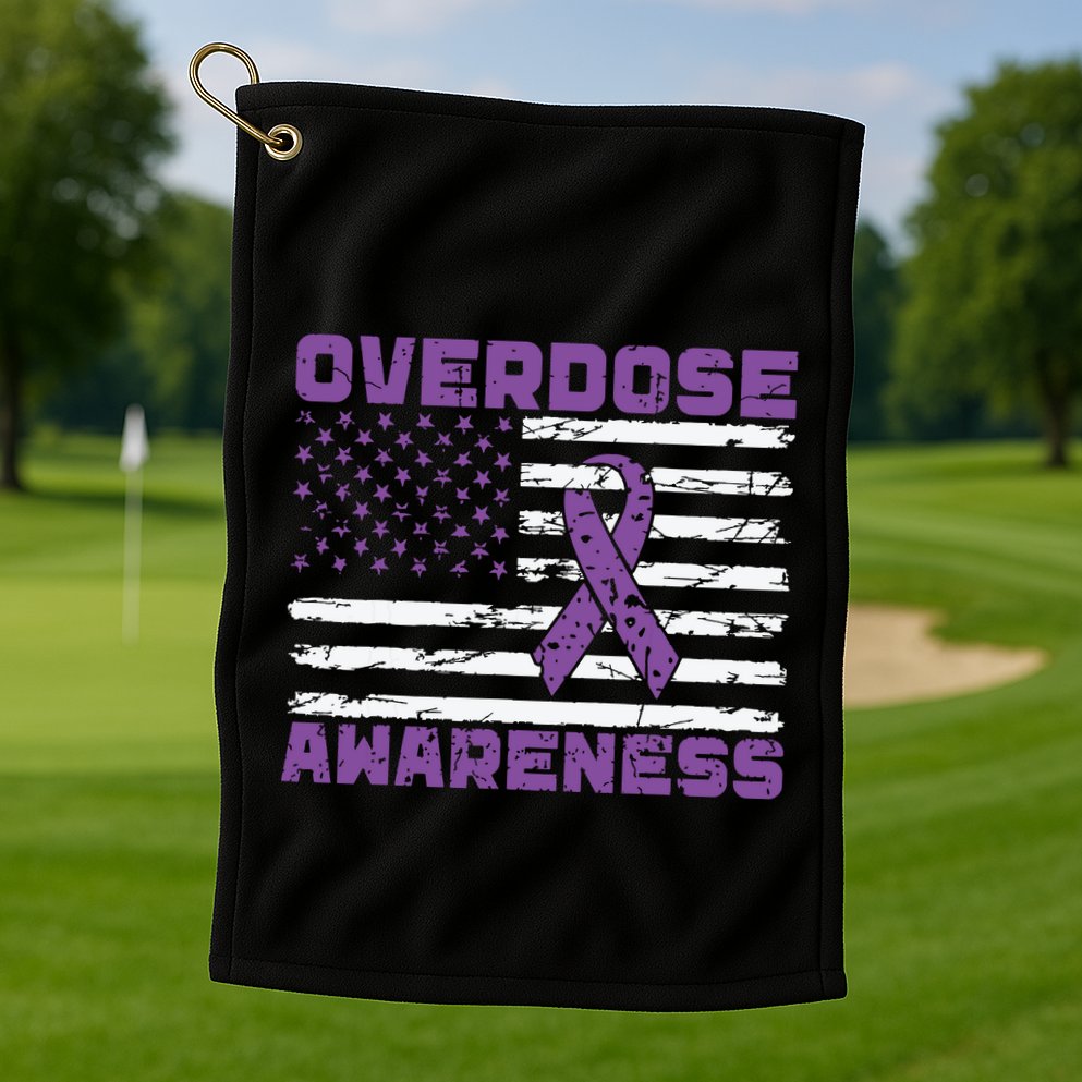 Overdose Awareness Purple Ribbon Drug Addiction Golf Towel