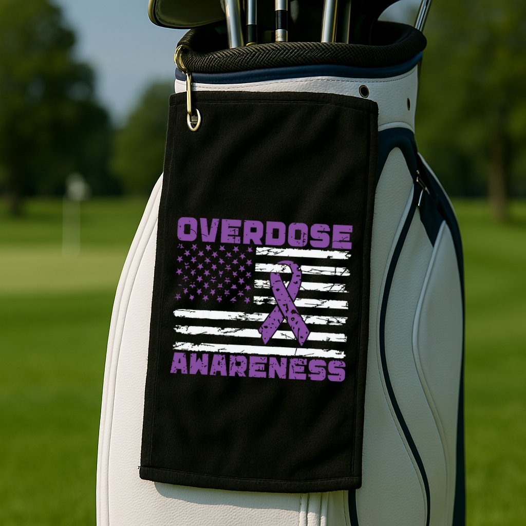 Overdose Awareness Purple Ribbon Drug Addiction Golf Towel