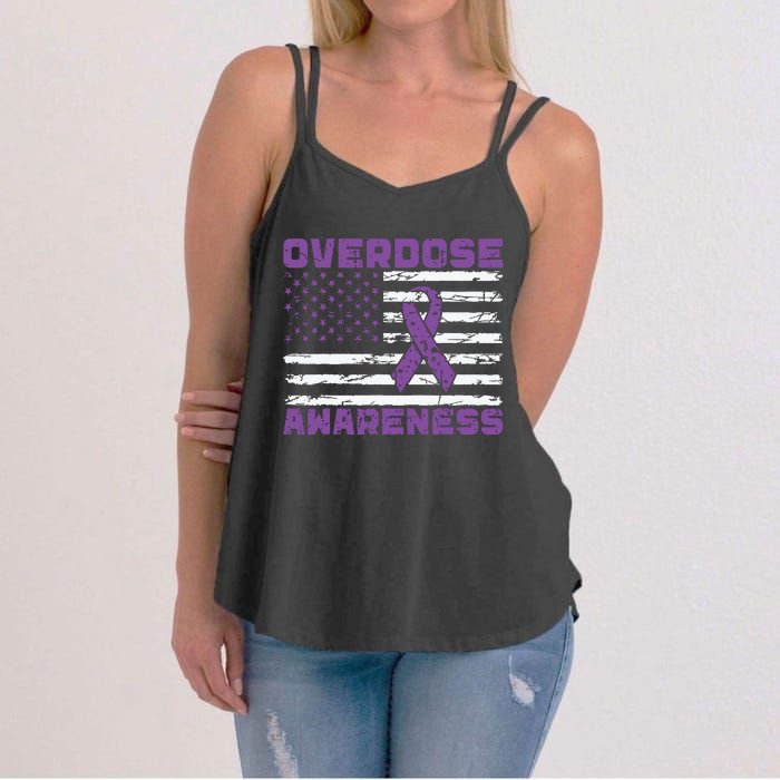 Overdose Awareness Purple Ribbon Drug Addiction Women's Strappy Tank