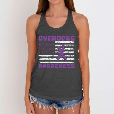 Overdose Awareness Purple Ribbon Drug Addiction Women's Knotted Racerback Tank