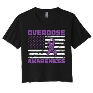 Overdose Awareness Purple Ribbon Drug Addiction Women's Crop Top Tee