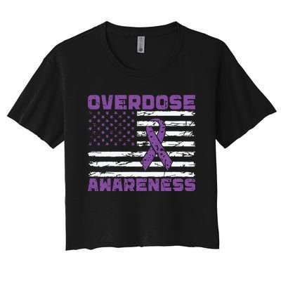 Overdose Awareness Purple Ribbon Drug Addiction Women's Crop Top Tee