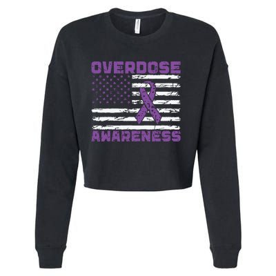 Overdose Awareness Purple Ribbon Drug Addiction Cropped Pullover Crew