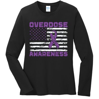 Overdose Awareness Purple Ribbon Drug Addiction Ladies Long Sleeve Shirt