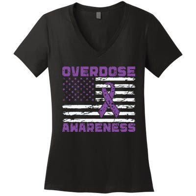 Overdose Awareness Purple Ribbon Drug Addiction Women's V-Neck T-Shirt