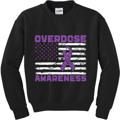 Overdose Awareness Purple Ribbon Drug Addiction Kids Sweatshirt