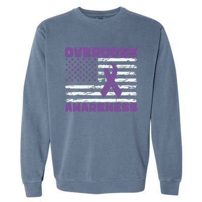 Overdose Awareness Purple Ribbon Drug Addiction Garment-Dyed Sweatshirt