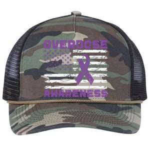 Overdose Awareness Purple Ribbon Drug Addiction Retro Rope Trucker Hat Cap