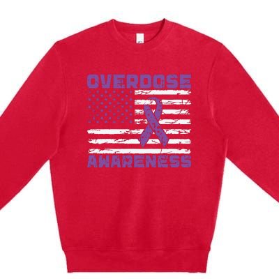 Overdose Awareness Purple Ribbon Drug Addiction Premium Crewneck Sweatshirt