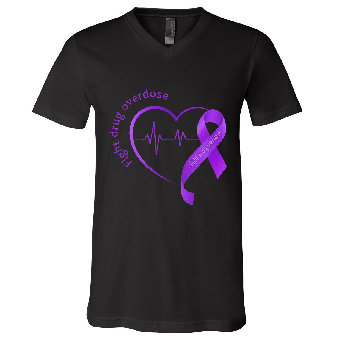 Overdose Awareness Purple Ribbon Drug Addiction Recovery V-Neck T-Shirt