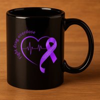 Overdose Awareness Purple Ribbon Drug Addiction Recovery 11oz C Handle Ceramic Mug
