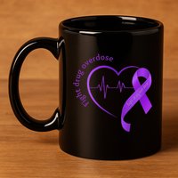 Overdose Awareness Purple Ribbon Drug Addiction Recovery 11oz C Handle Ceramic Mug