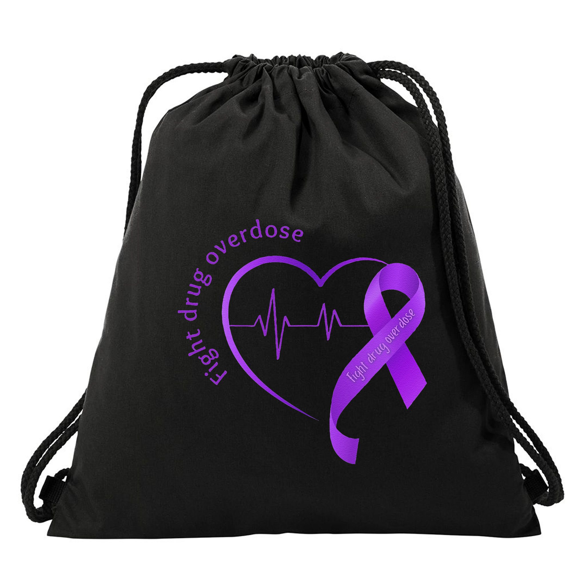 Overdose Awareness Purple Ribbon Drug Addiction Recovery Drawstring Bag