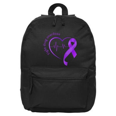 Overdose Awareness Purple Ribbon Drug Addiction Recovery 16 in Basic Backpack