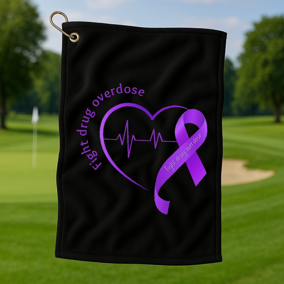 Overdose Awareness Purple Ribbon Drug Addiction Recovery Golf Towel