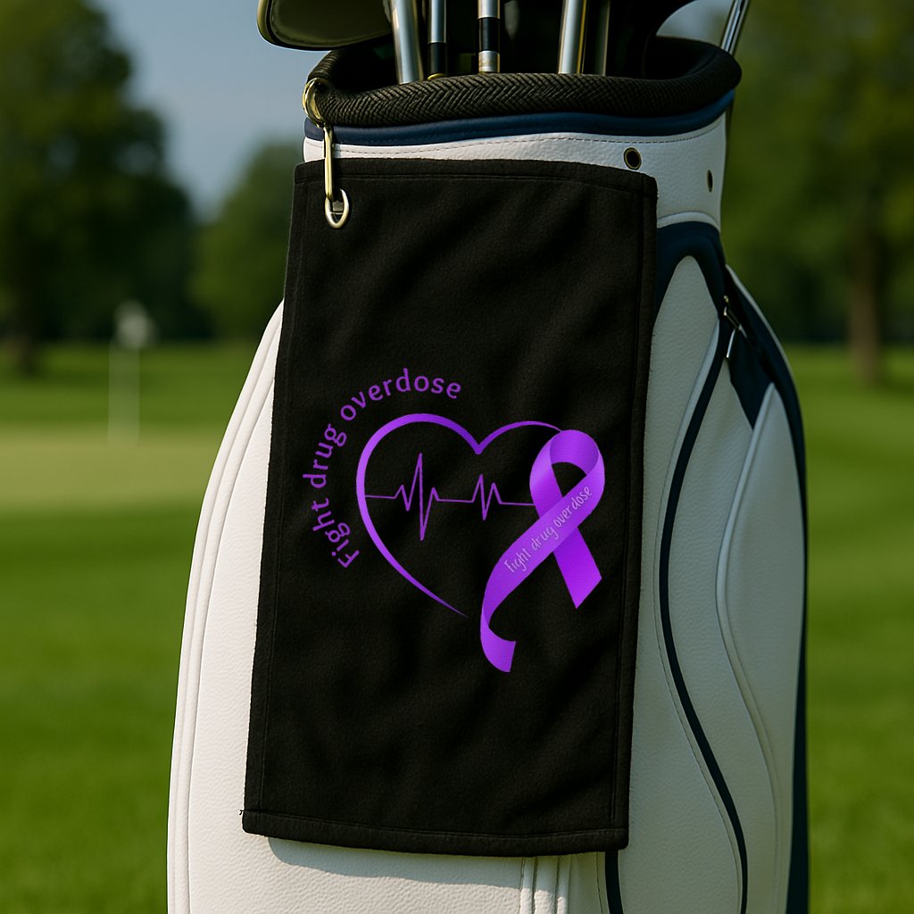Overdose Awareness Purple Ribbon Drug Addiction Recovery Golf Towel