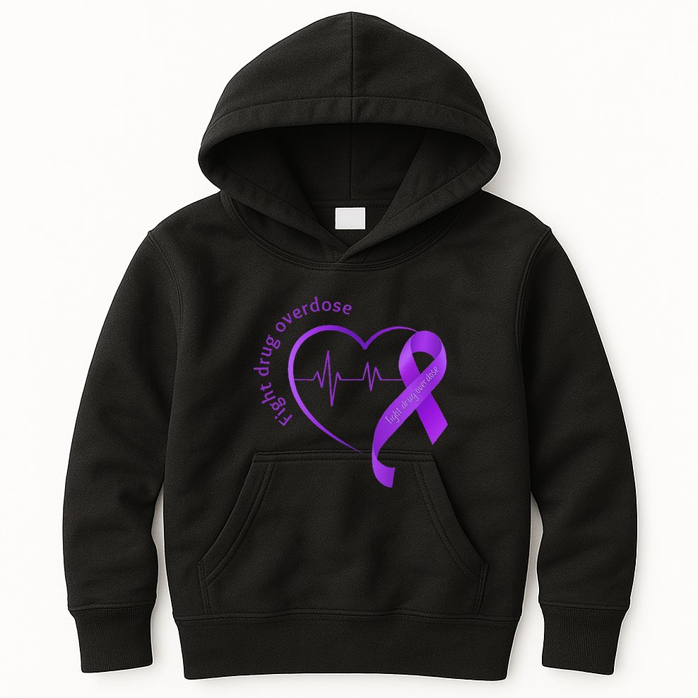 Overdose Awareness Purple Ribbon Drug Addiction Recovery Kids Hoodie