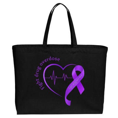 Overdose Awareness Purple Ribbon Drug Addiction Recovery Cotton Canvas Jumbo Tote