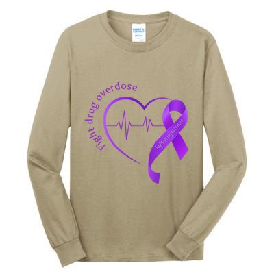 Overdose Awareness Purple Ribbon Drug Addiction Recovery Tall Long Sleeve T-Shirt
