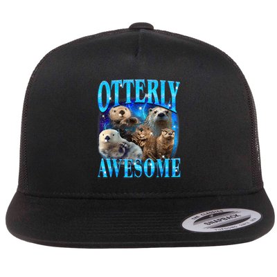 Otterly Awesome Retro Funny Otter Bootleg Funny Gag Unhinged  Flat Bill Trucker Hat