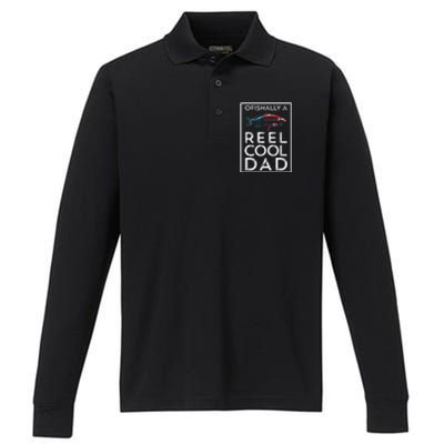 Ofishally A Reel Cool Dad Funny Fathers Day Fishing Pun Performance Long Sleeve Polo