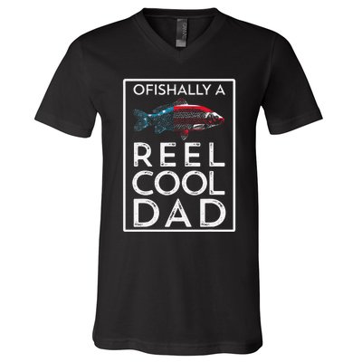 Ofishally A Reel Cool Dad Funny Fathers Day Fishing Pun V-Neck T-Shirt