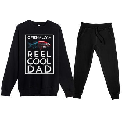 Ofishally A Reel Cool Dad Funny Fathers Day Fishing Pun Premium Crewneck Sweatsuit Set