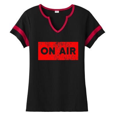 On Air Radio Live Microphone Dj Ladies Halftime Notch Neck Tee