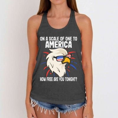 On A Scale Of One To America How Free Are You Tonight Women's Knotted Racerback Tank