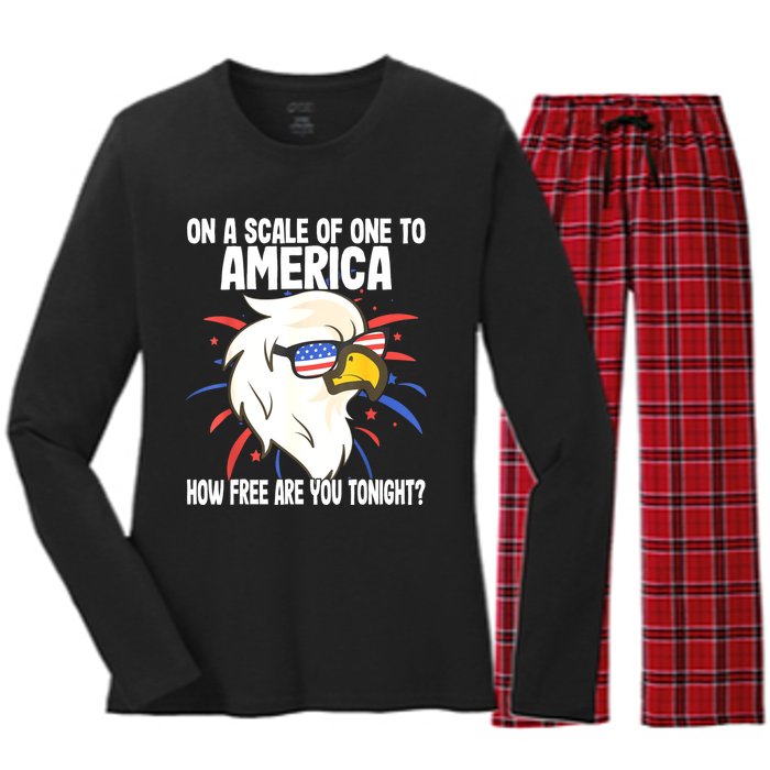 On A Scale Of One To America How Free Are You Tonight Women's Long Sleeve Flannel Pajama Set 