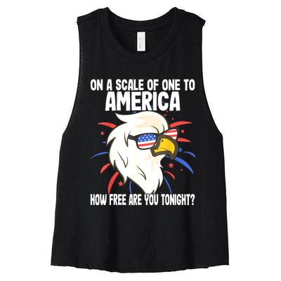 On A Scale Of One To America How Free Are You Tonight Women's Racerback Cropped Tank