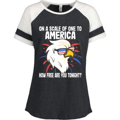 On A Scale Of One To America How Free Are You Tonight Enza Ladies Jersey Colorblock Tee