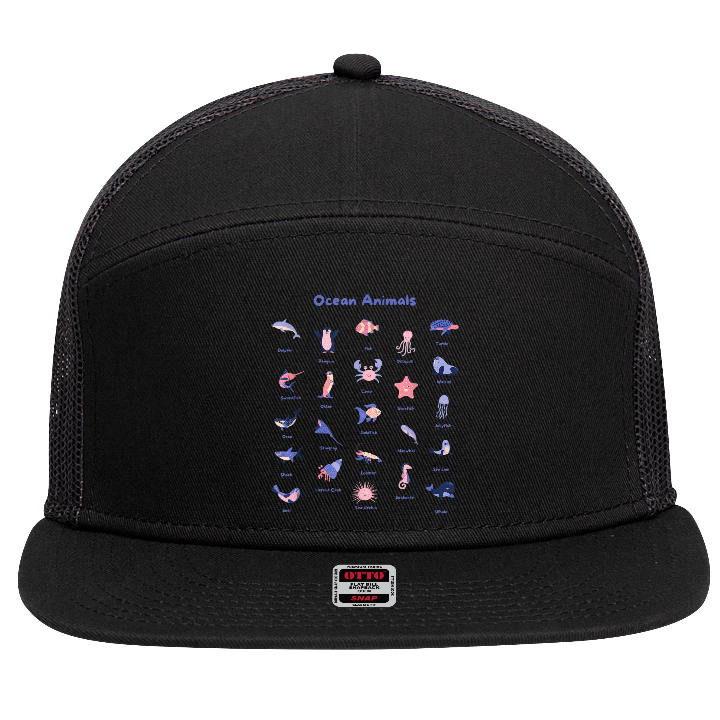 Ocean Animals Sea Marine Biology With Fish For Summer 7 Panel Mesh Trucker Snapback Hat