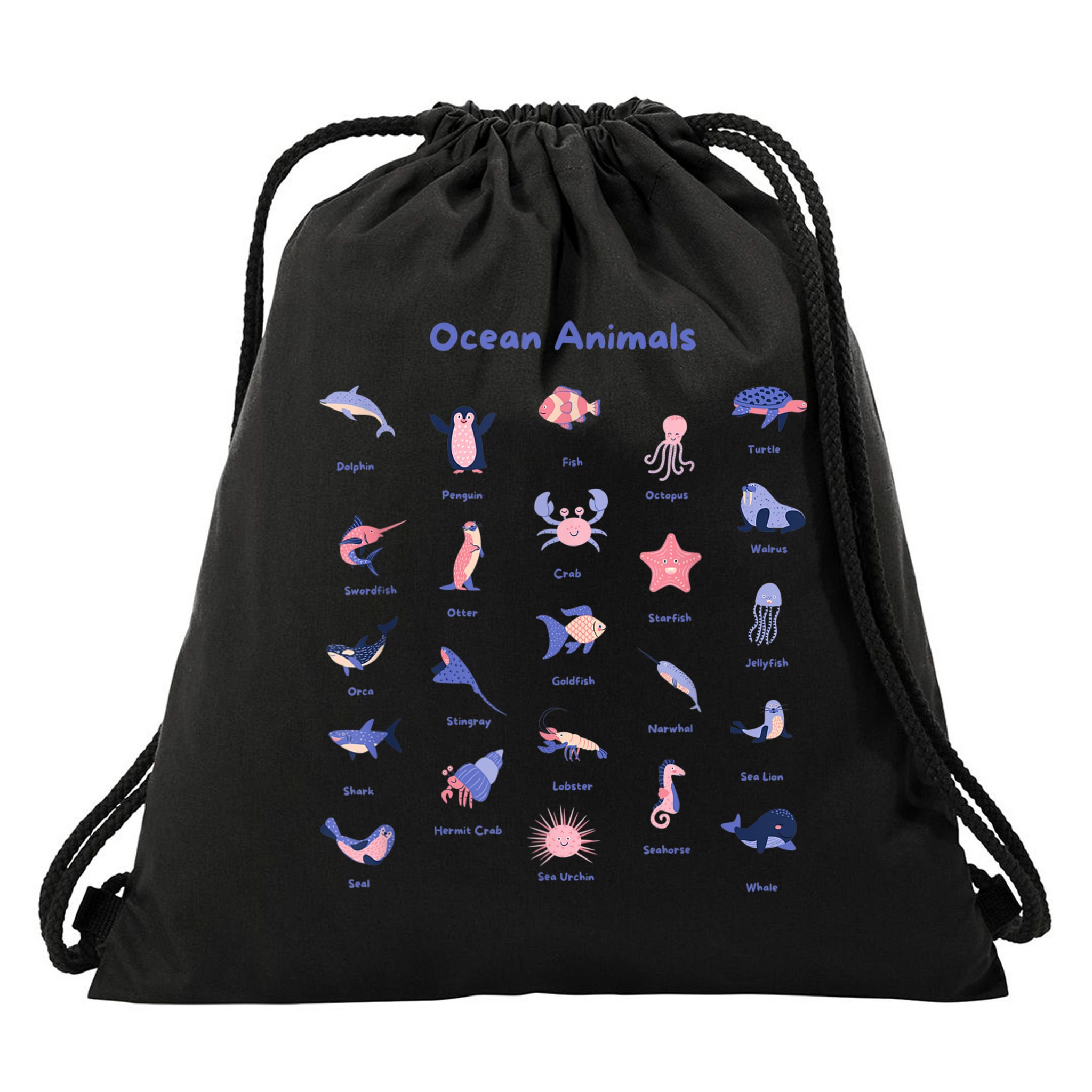 Ocean Animals Sea Marine Biology With Fish For Summer Drawstring Bag