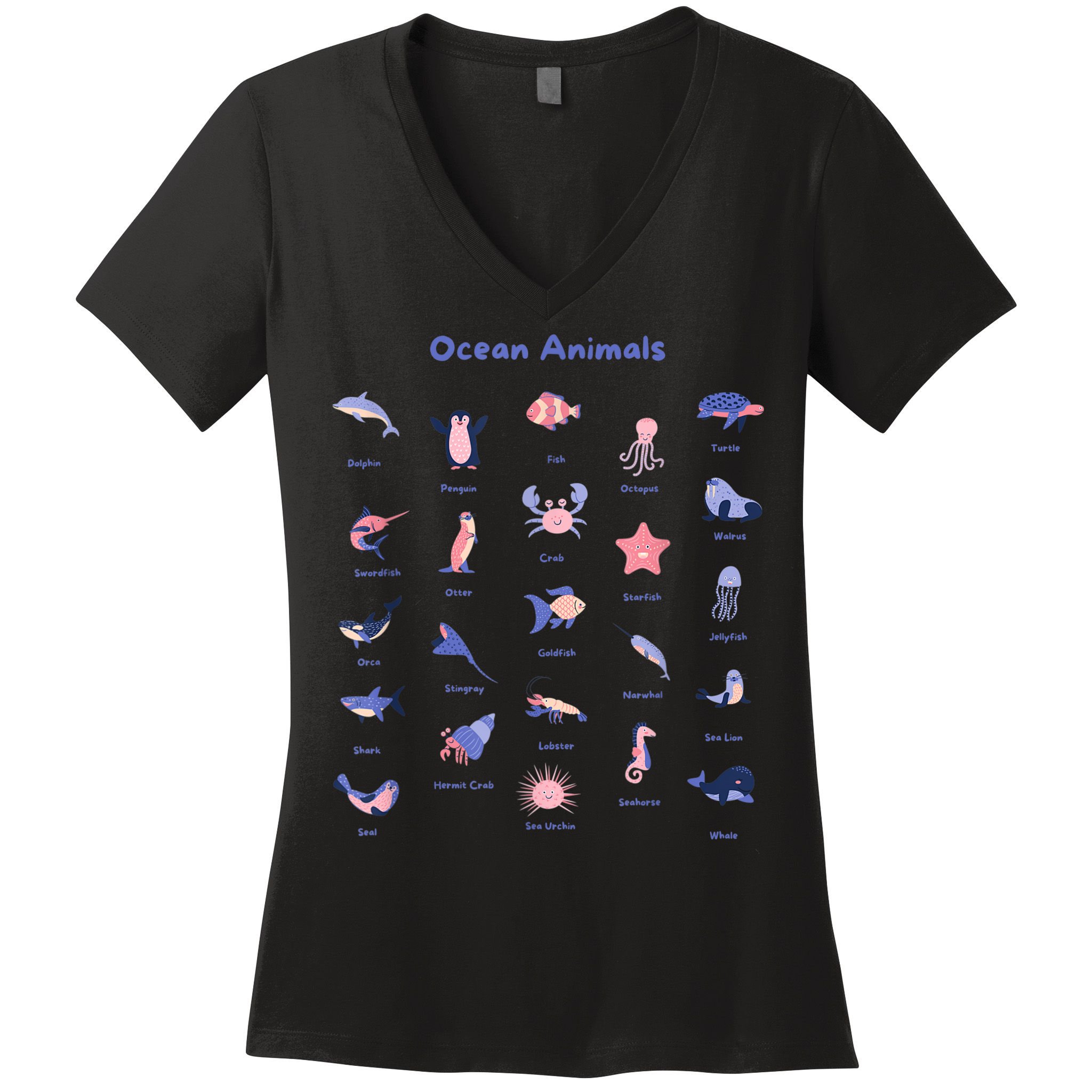 Ocean Animals Sea Marine Biology With Fish For Summer Women's V-Neck T-Shirt