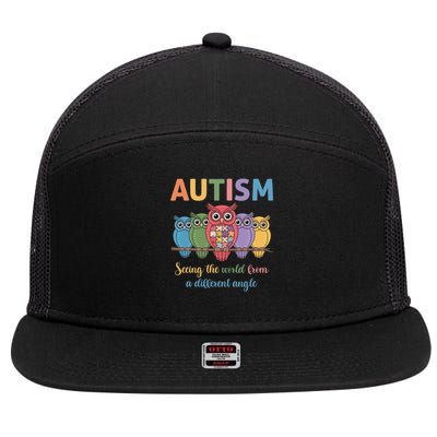 Owl Autism Seeing World Different Angle Awareness  Mom 7 Panel Mesh Trucker Snapback Hat