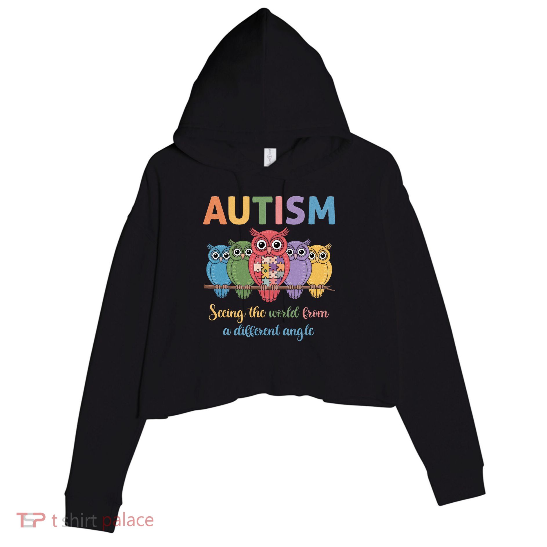 Owl Autism Seeing World Different Angle Awareness  Mom Crop Fleece Hoodie