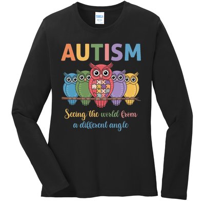 Owl Autism Seeing World Different Angle Awareness  Mom Ladies Long Sleeve Shirt