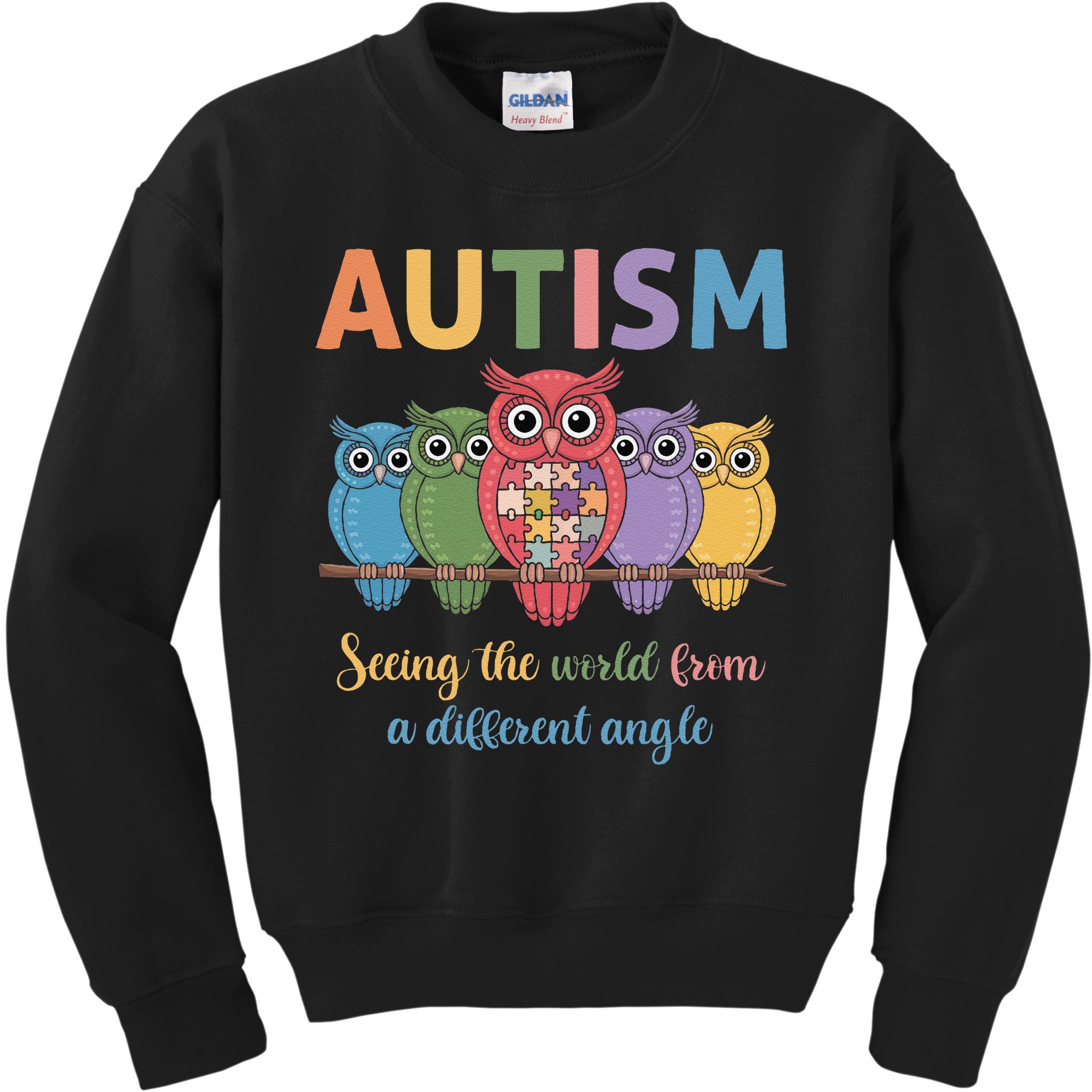 Owl Autism Seeing World Different Angle Awareness  Mom Kids Sweatshirt