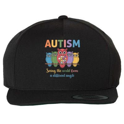 Owl Autism Seeing World Different Angle Awareness  Mom Wool Snapback Cap