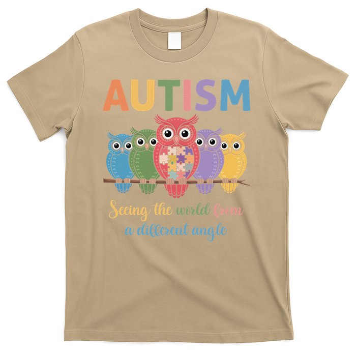 Owl Autism Seeing World Different Angle Awareness  Mom T-Shirt