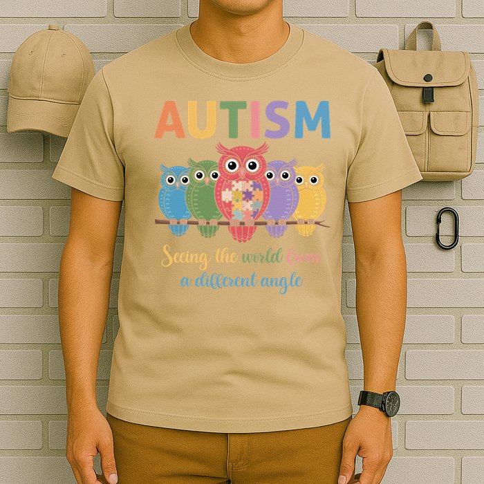 Owl Autism Seeing World Different Angle Awareness  Mom T-Shirt