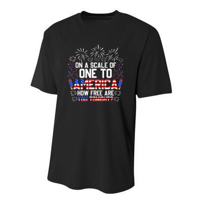 On A Scale Of One To America Funny 4th Of July Patriotic Youth Performance Sprint T-Shirt