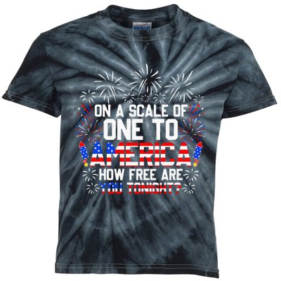 On A Scale Of One To America Funny 4th Of July Patriotic Kids Tie-Dye T-Shirt