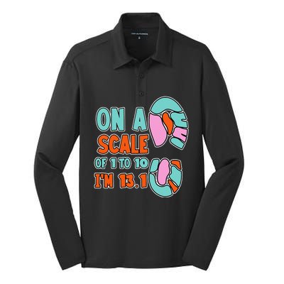 On A Scale Of 1 To 10 IM 13.1 Half Marathon Jokes Silk Touch Performance Long Sleeve Polo