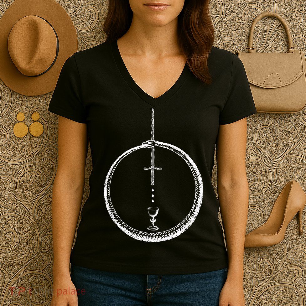 OUROBOROS Alchemy Symbol Occult Sacred Geometry Women's V-Neck T-Shirt