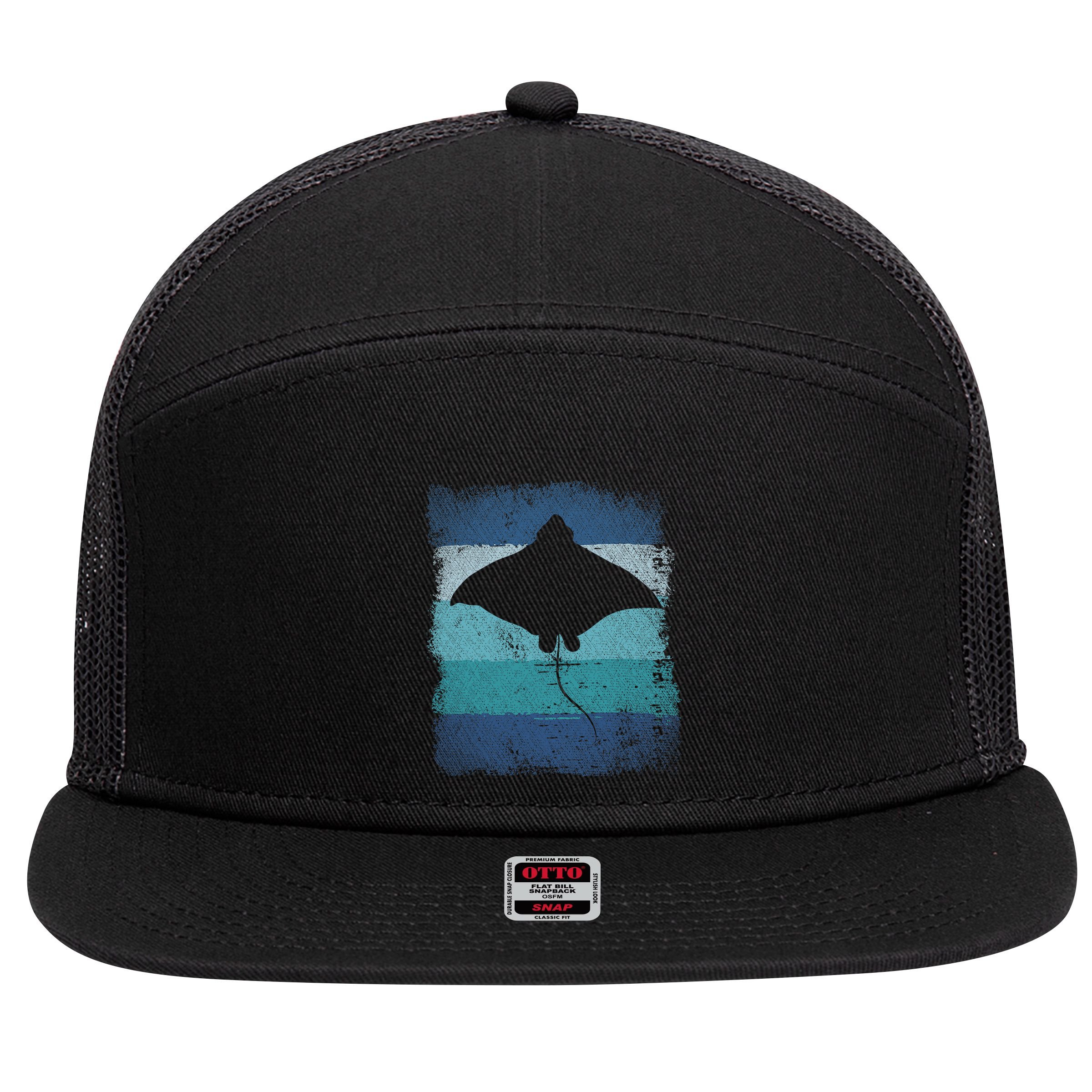 Ocean Animal Scuba Diving Stingray Retro Manta Ray 7 Panel Mesh Trucker Snapback Hat
