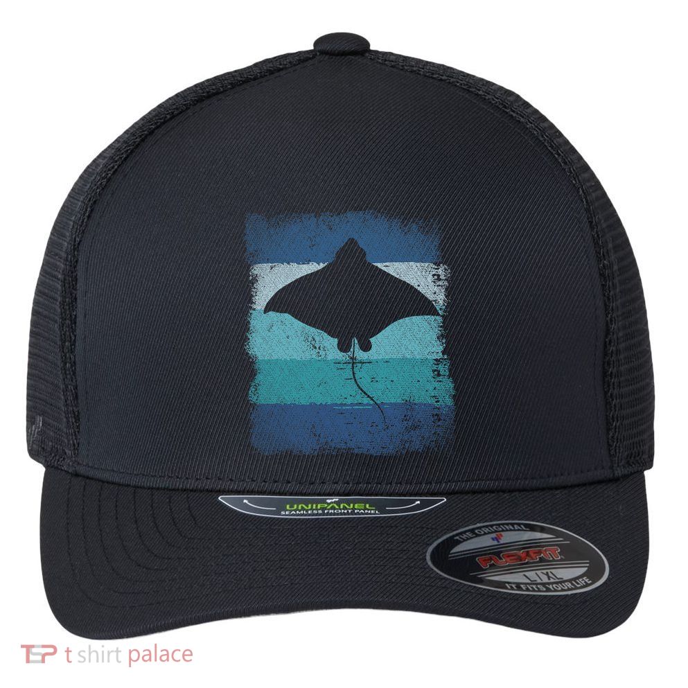 Ocean Animal Scuba Diving Stingray Retro Manta Ray Flexfit Unipanel Trucker Cap
