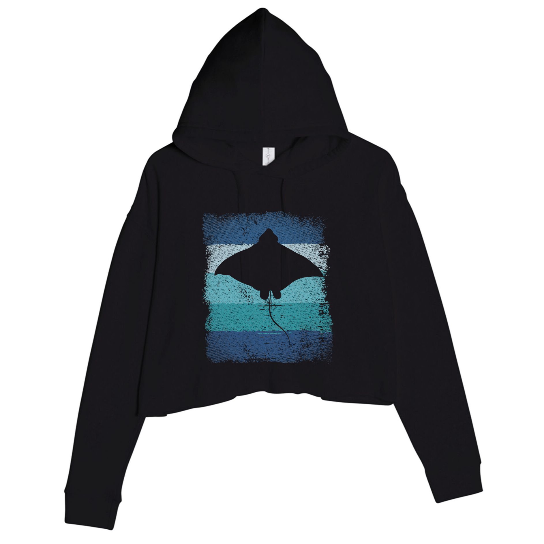 Ocean Animal Scuba Diving Stingray Retro Manta Ray Crop Fleece Hoodie