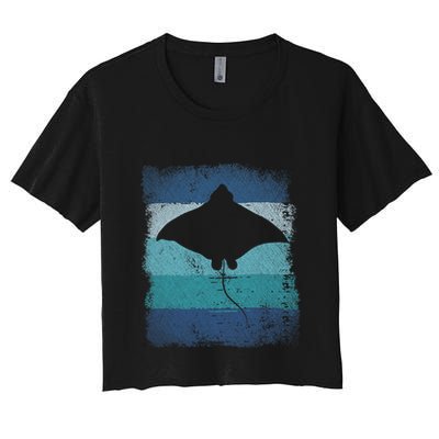 Ocean Animal Scuba Diving Stingray Retro Manta Ray Crop Top